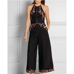 Auth. Zimmerman Embroidered Black Linen Jumpsuit